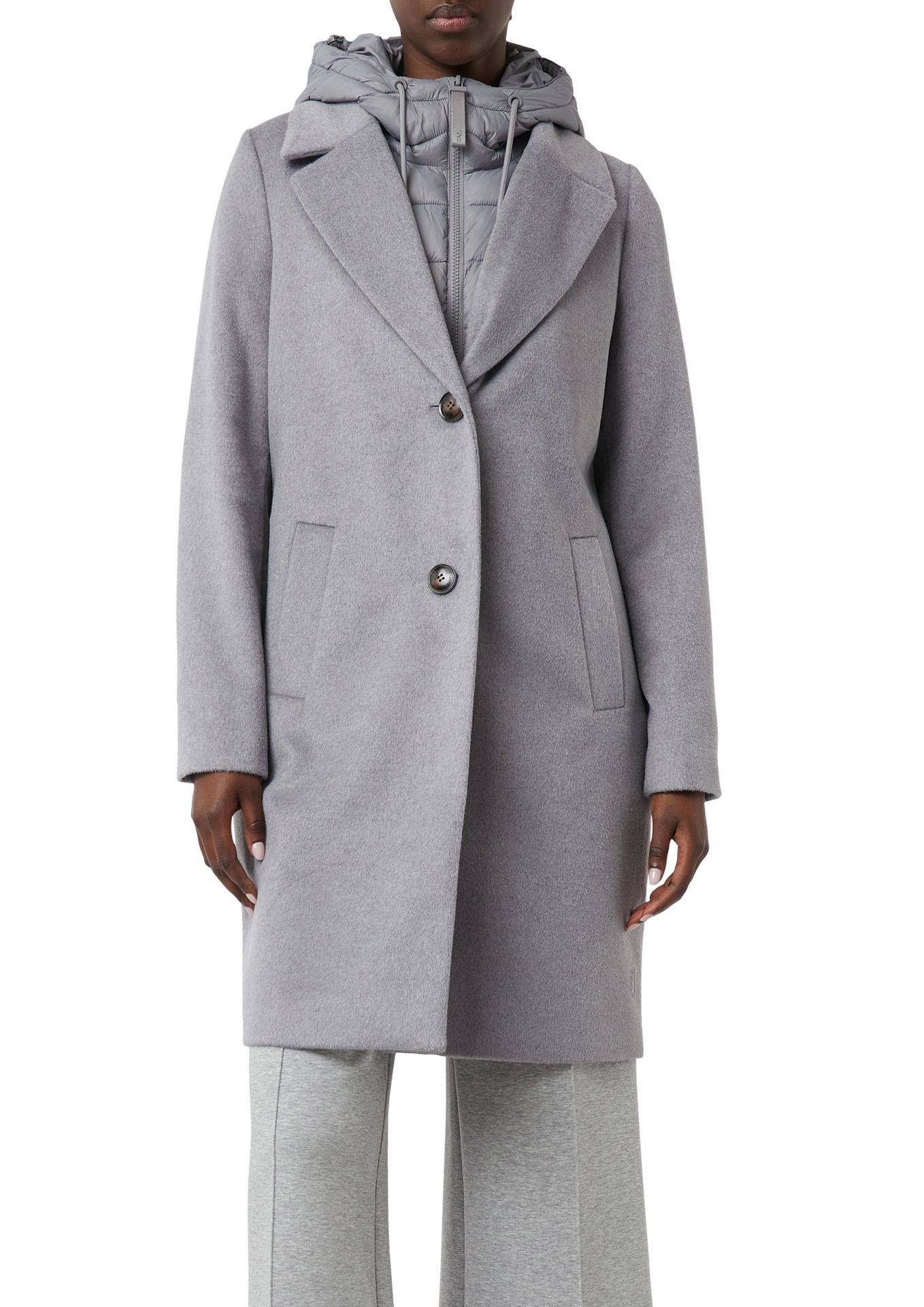 Woll-Kurzmantel mit Steppeinsatz und Kapuze