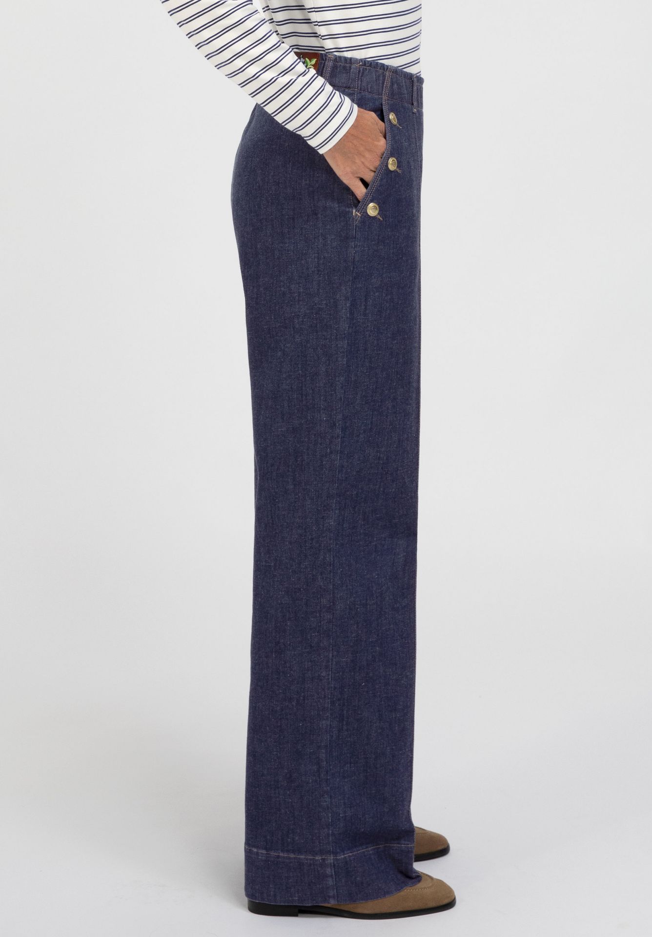 weite Damen-Jeans "PARIGI" mit Goldknopf-Applikation aus Baumwoll-Mix