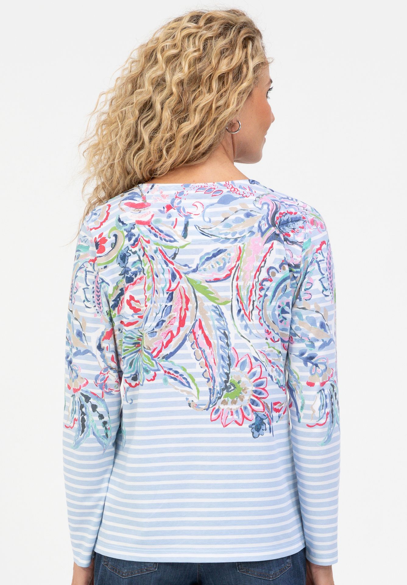 Langarmshirt "DAMI" im Ringeldesign mit platziertem Paisley-Print aus Baumwoll-Modal-Mix