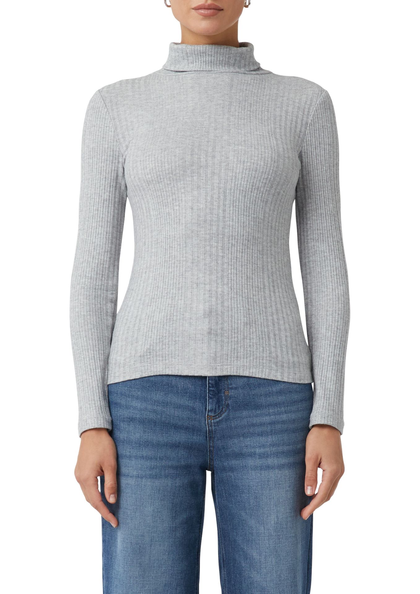 Langarm-Ripp-Shirt mit Rollkragen aus Viskose-Mix