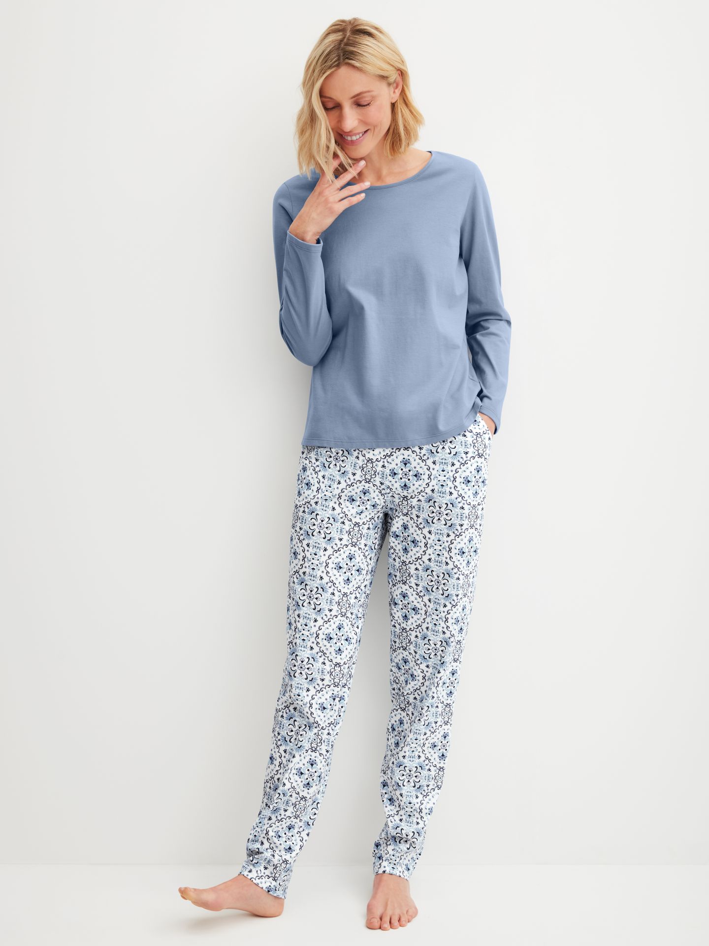 Damen Sleepwear-Pants mit Allover-Print aus Single-Baumwoll-Jersey