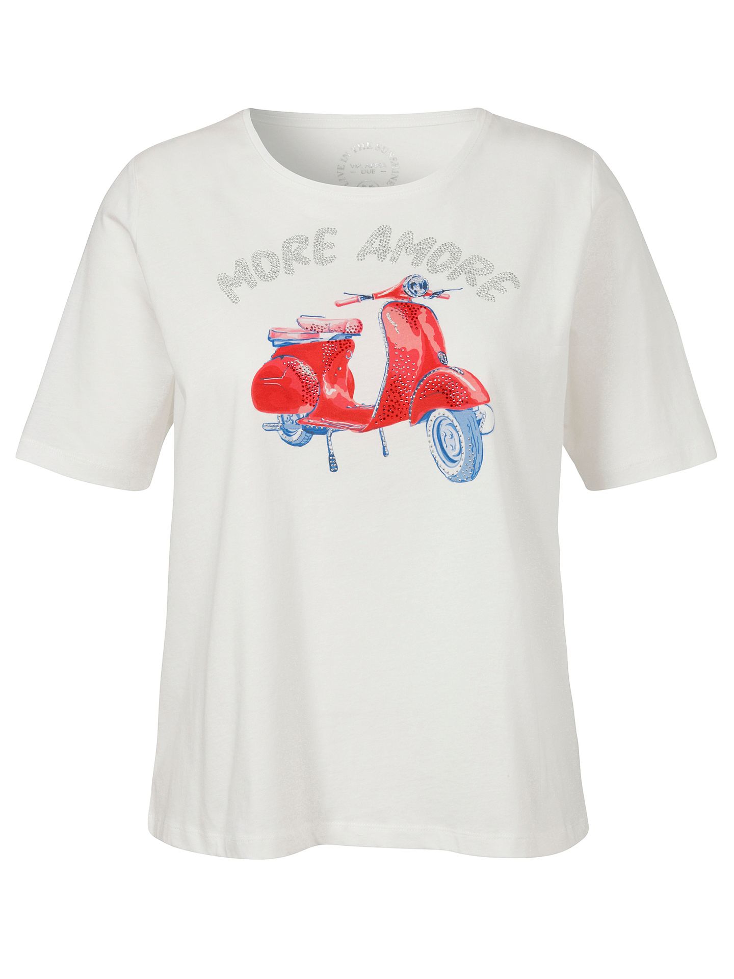 Baumwoll-T-Shirt mit platziertem Front- Motiv Strass