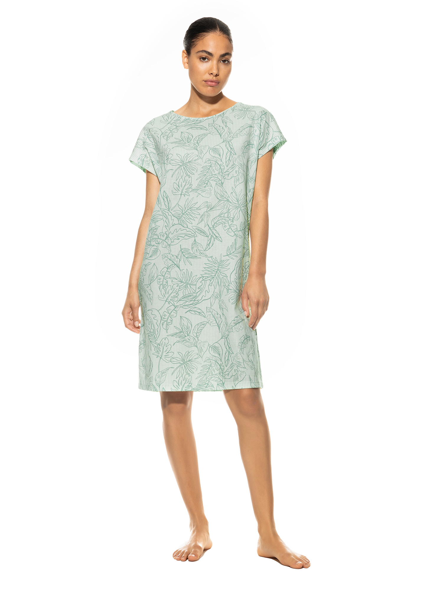 Damen-Nachthemd mit Allover-Druck aus Baumwoll-Jersey mit überschnittenem Arm
