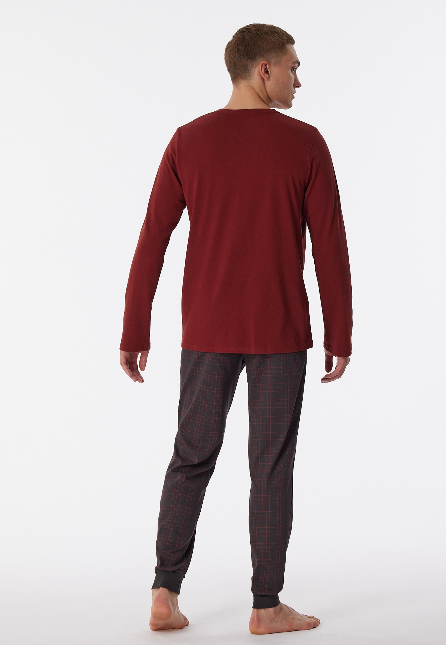 Herren-Schlafanzug mit karierter Hose in warmer Interlock-Qualität aus  reiner Baumwolle