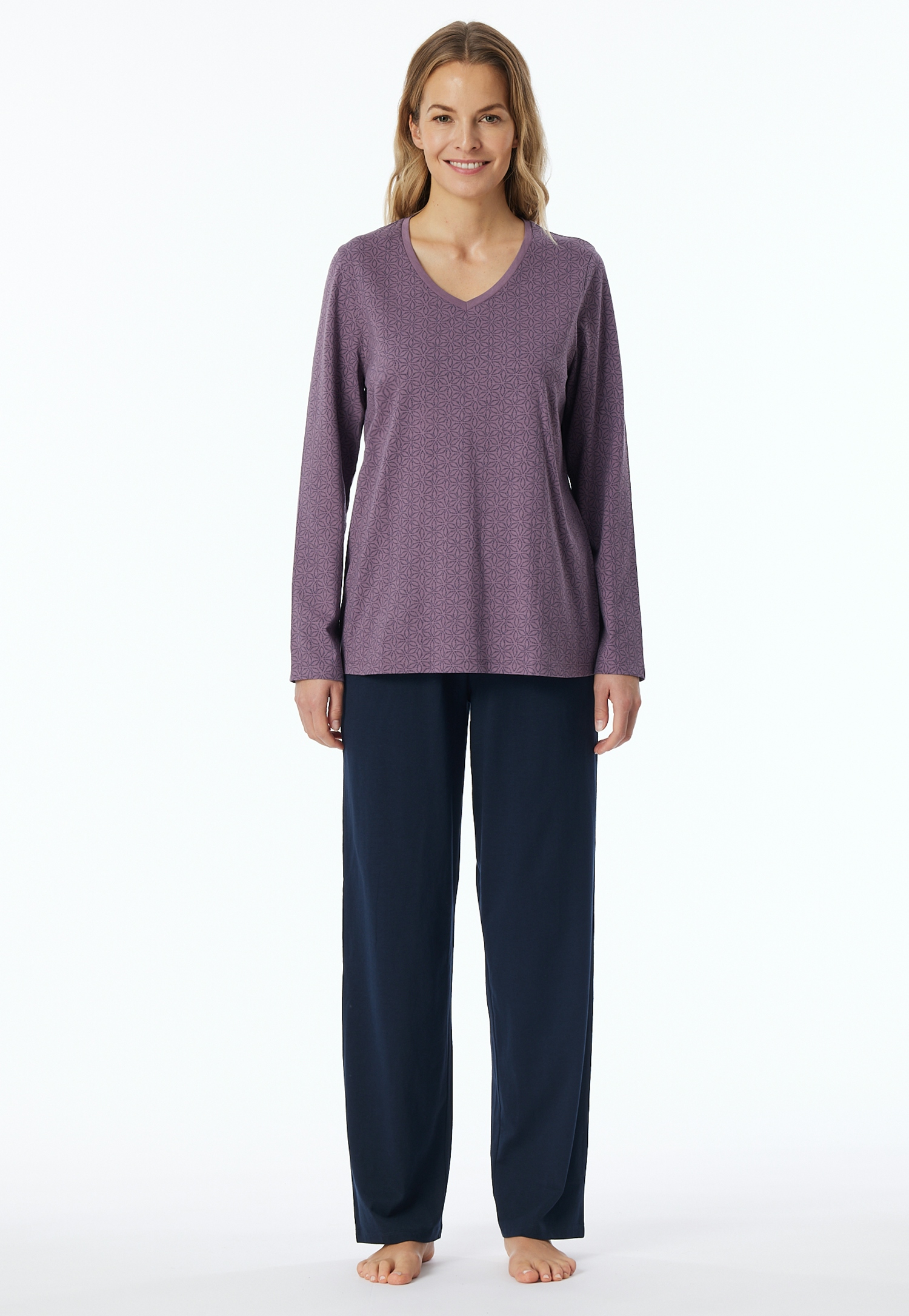 Single-Jersey Damen-Schlafanzug lang