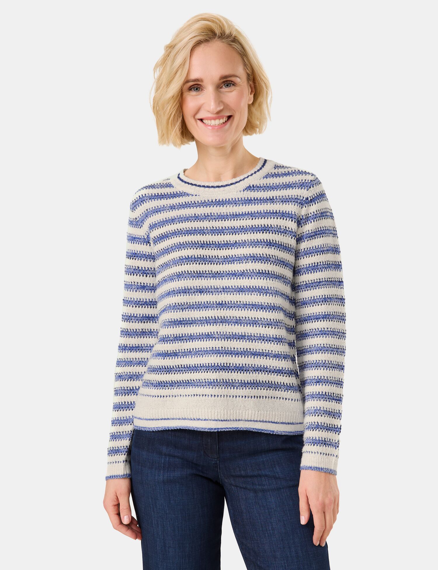 geringelter Sommer-Pullover in Strukturstrick