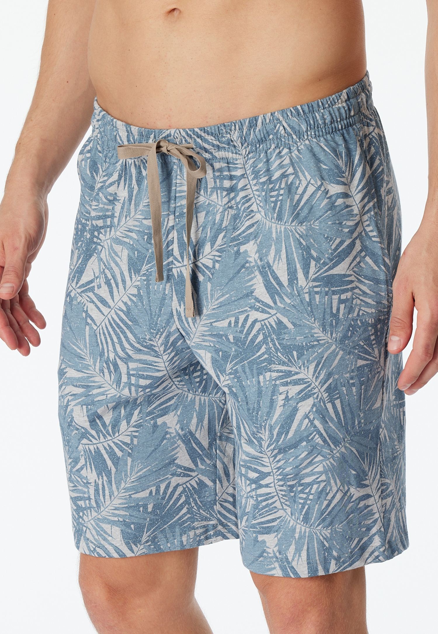 kurze Herren Night-Pants mit Blätterdessin aus softem Single-Jersey