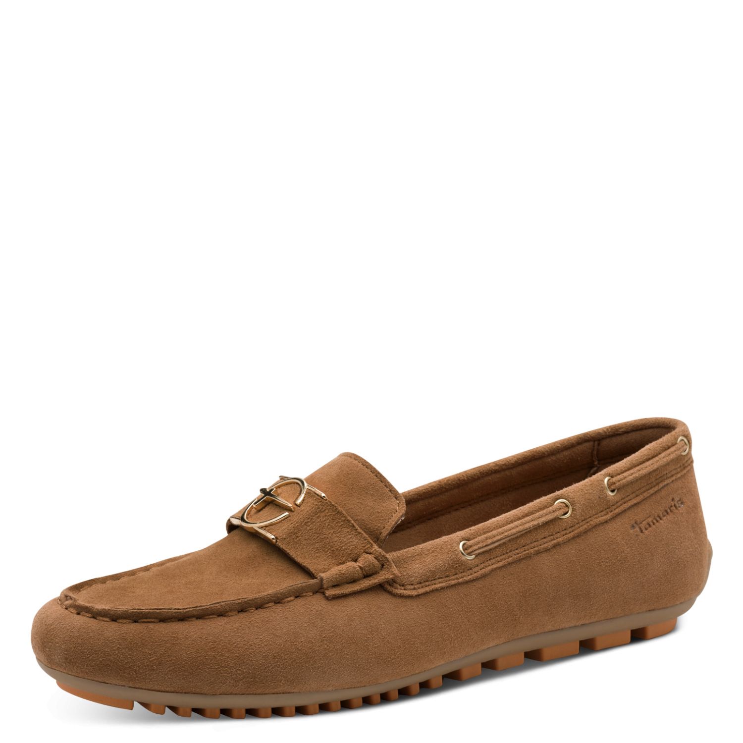 Da.-Slipper aus Wildleder mit Goldschnalle