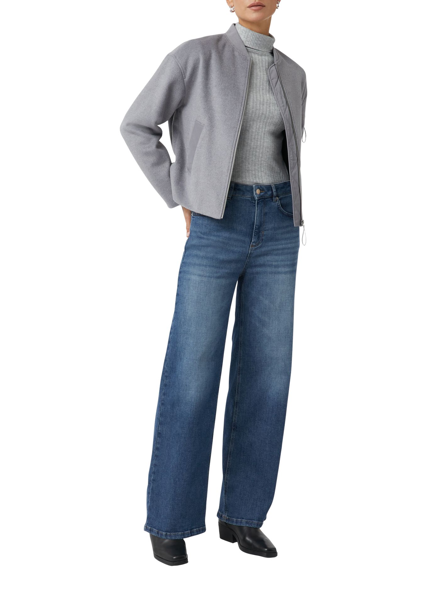 Langarm-Ripp-Shirt mit Rollkragen aus Viskose-Mix