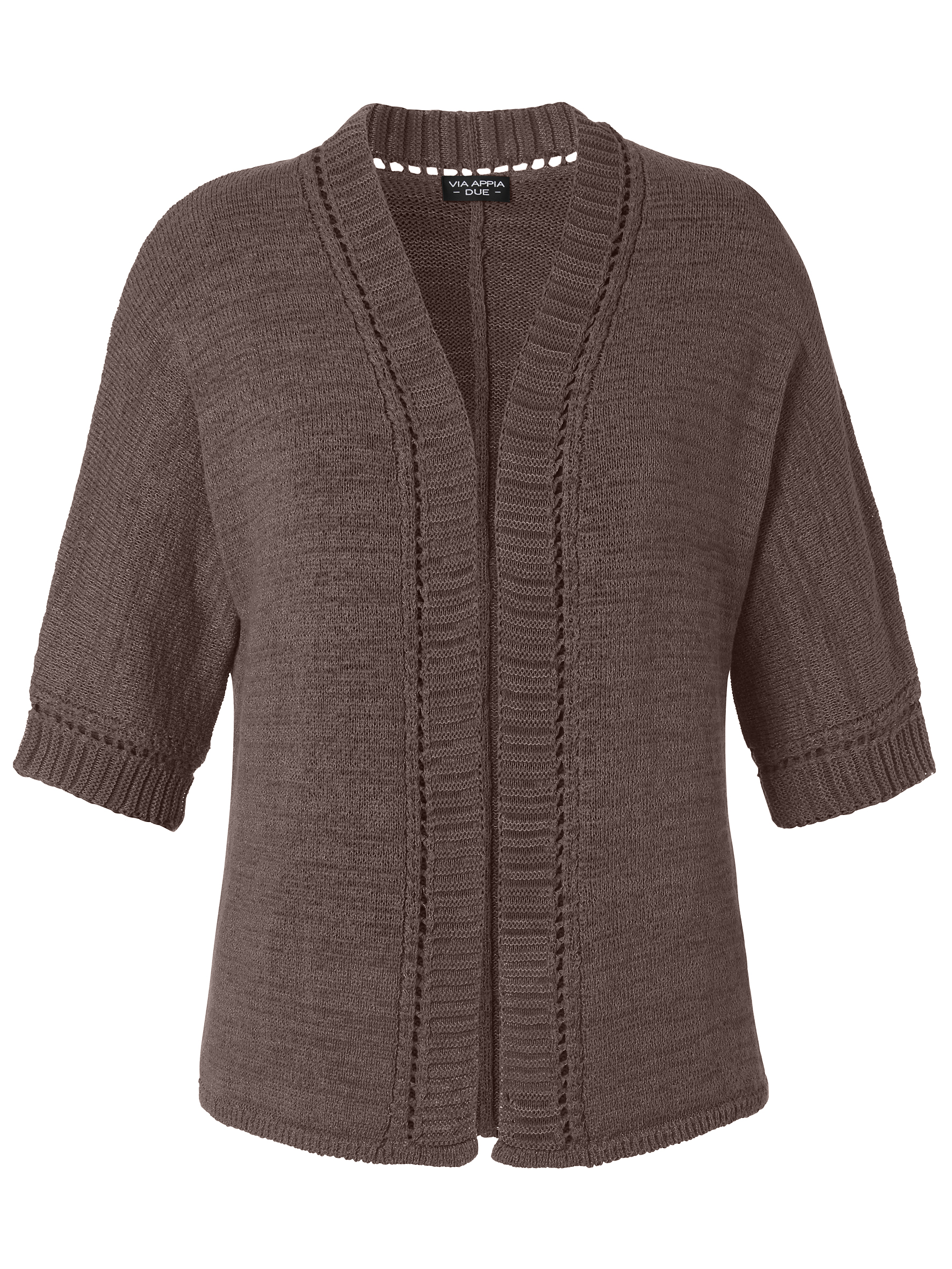 offene 3/4 Arm Strick-Jacke mit Ajour-Muster aus Baumwoll-Mix