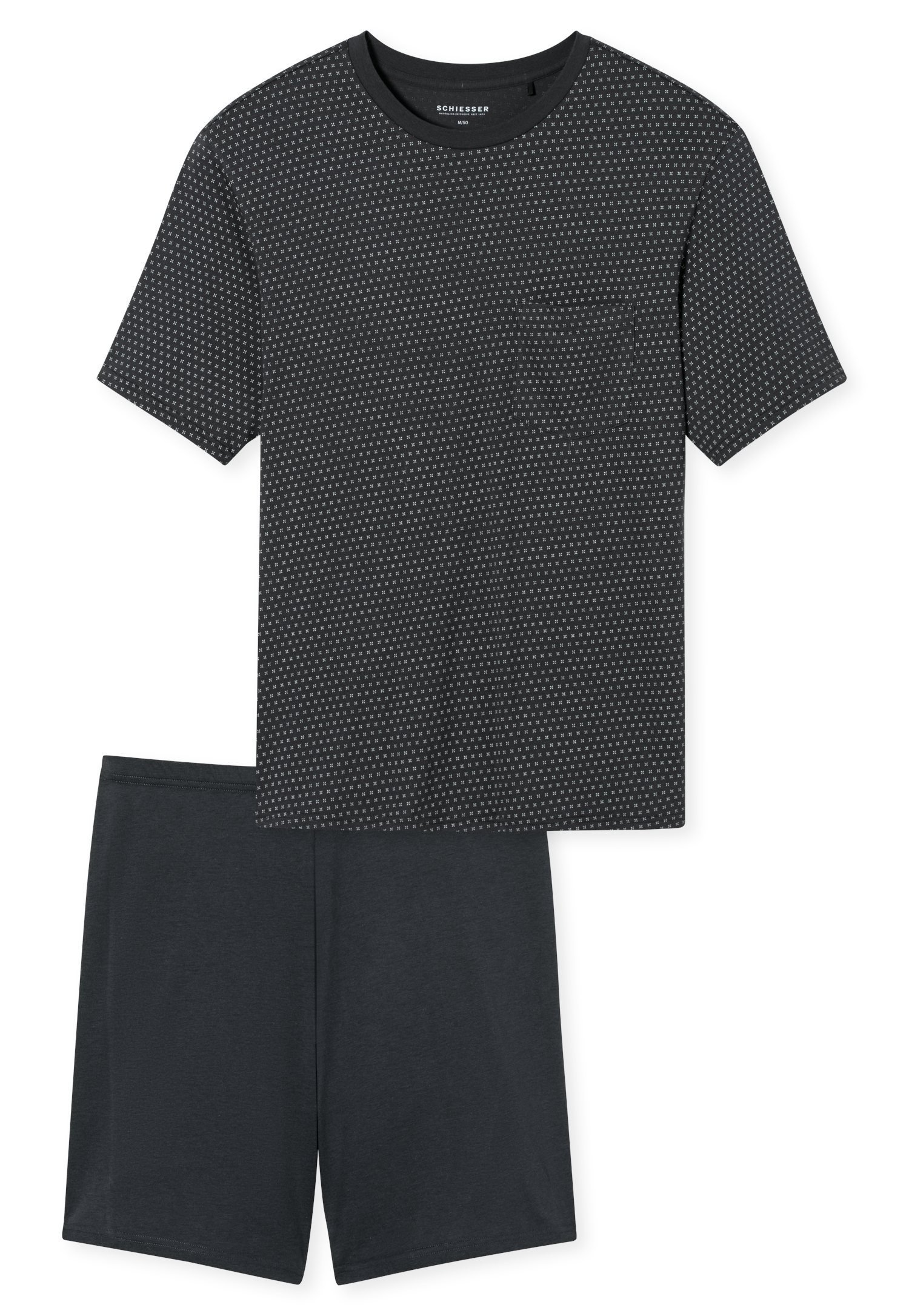 kurzer Herren-Schlafanzug Oberteil im Minimal-Print Hose uni aus reinem Baumwoll-Jersey