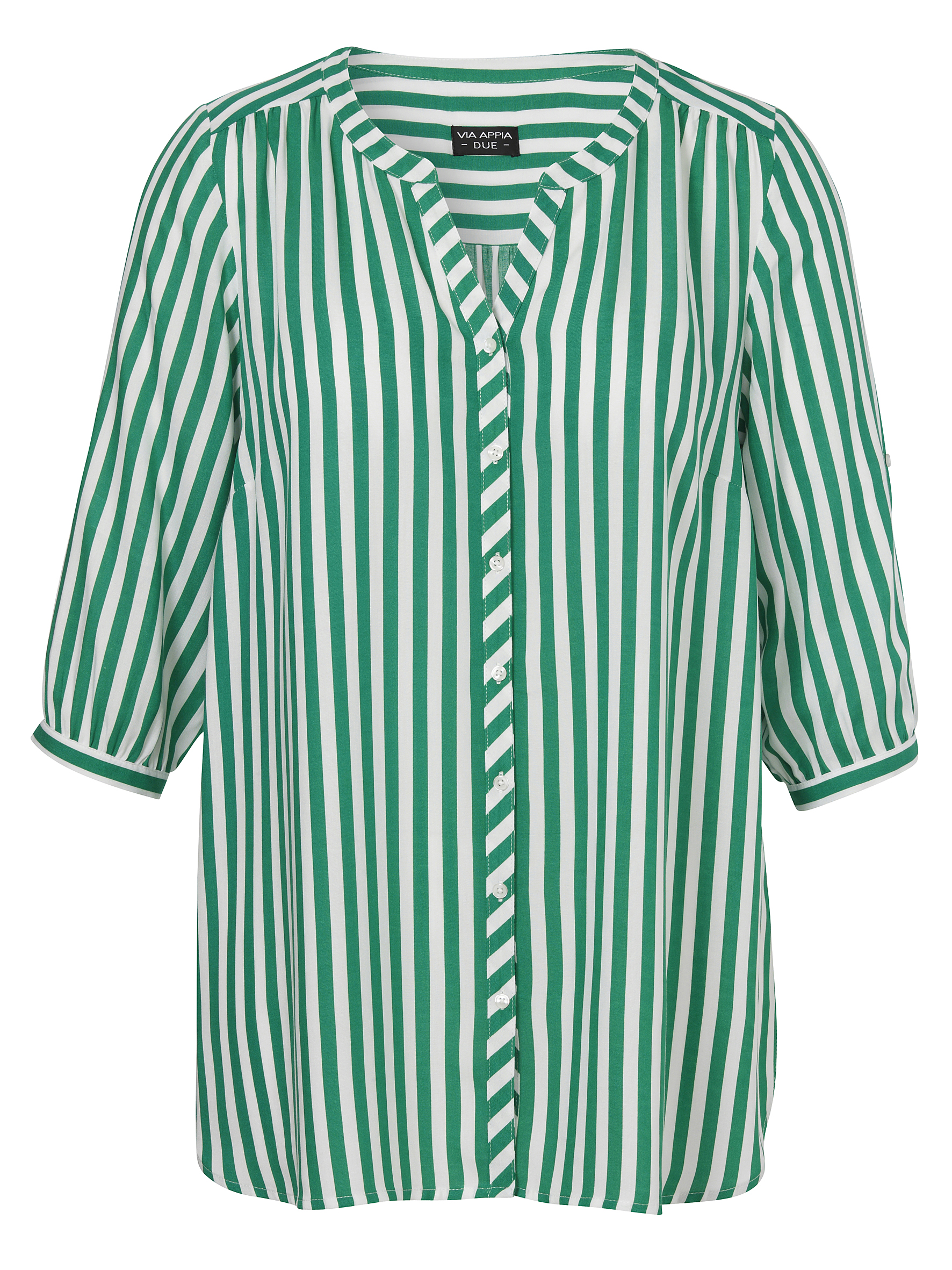 Streifen-Bluse mit V-Ausschnitt und 3/4 Arm aus Viskose