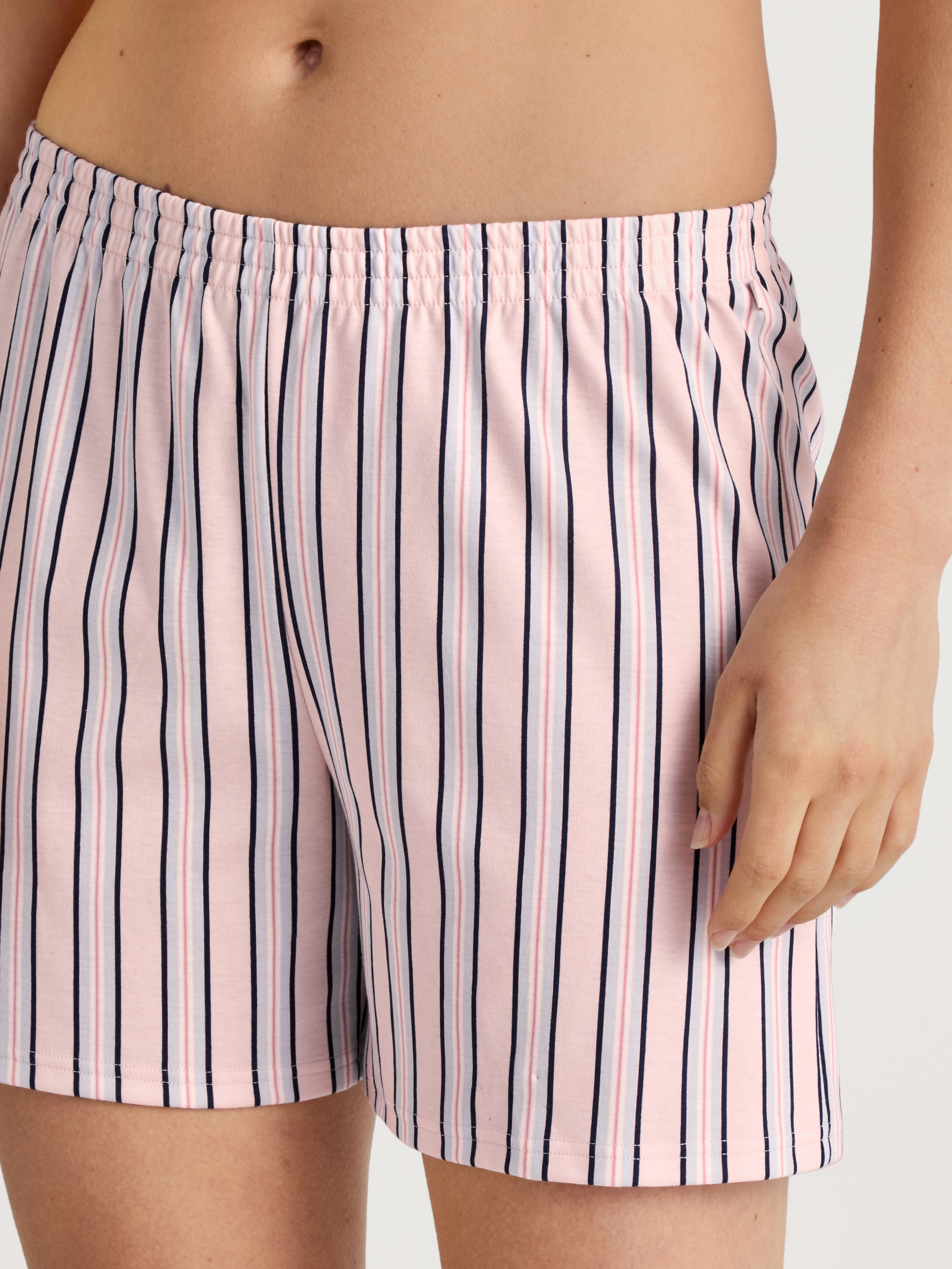 gestreifte Damen Night-Shorts aus reinem Baumwoll-Jersey