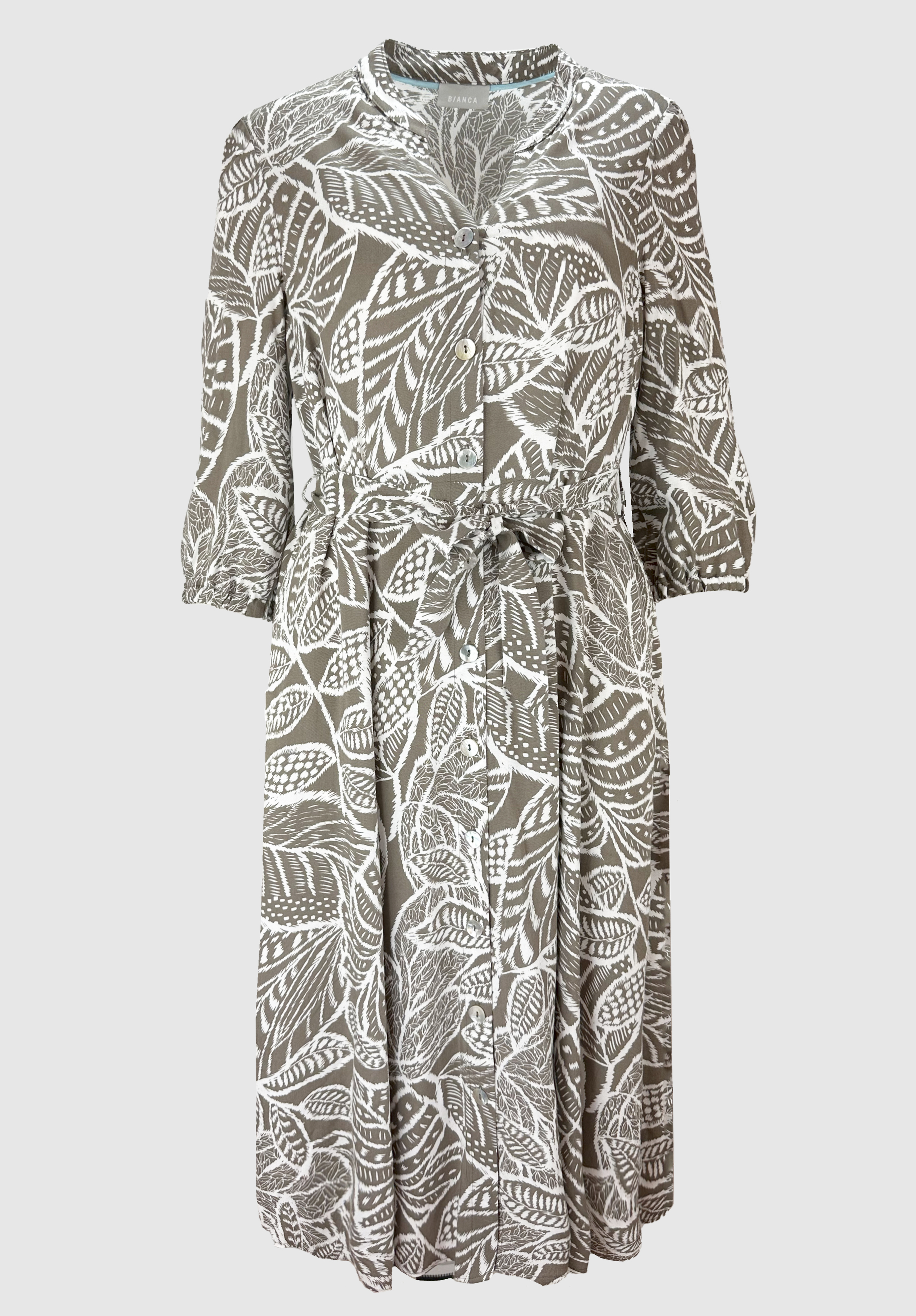 Blusenkleid "DINAS" aus reiner Viskose mit Blätter-Print